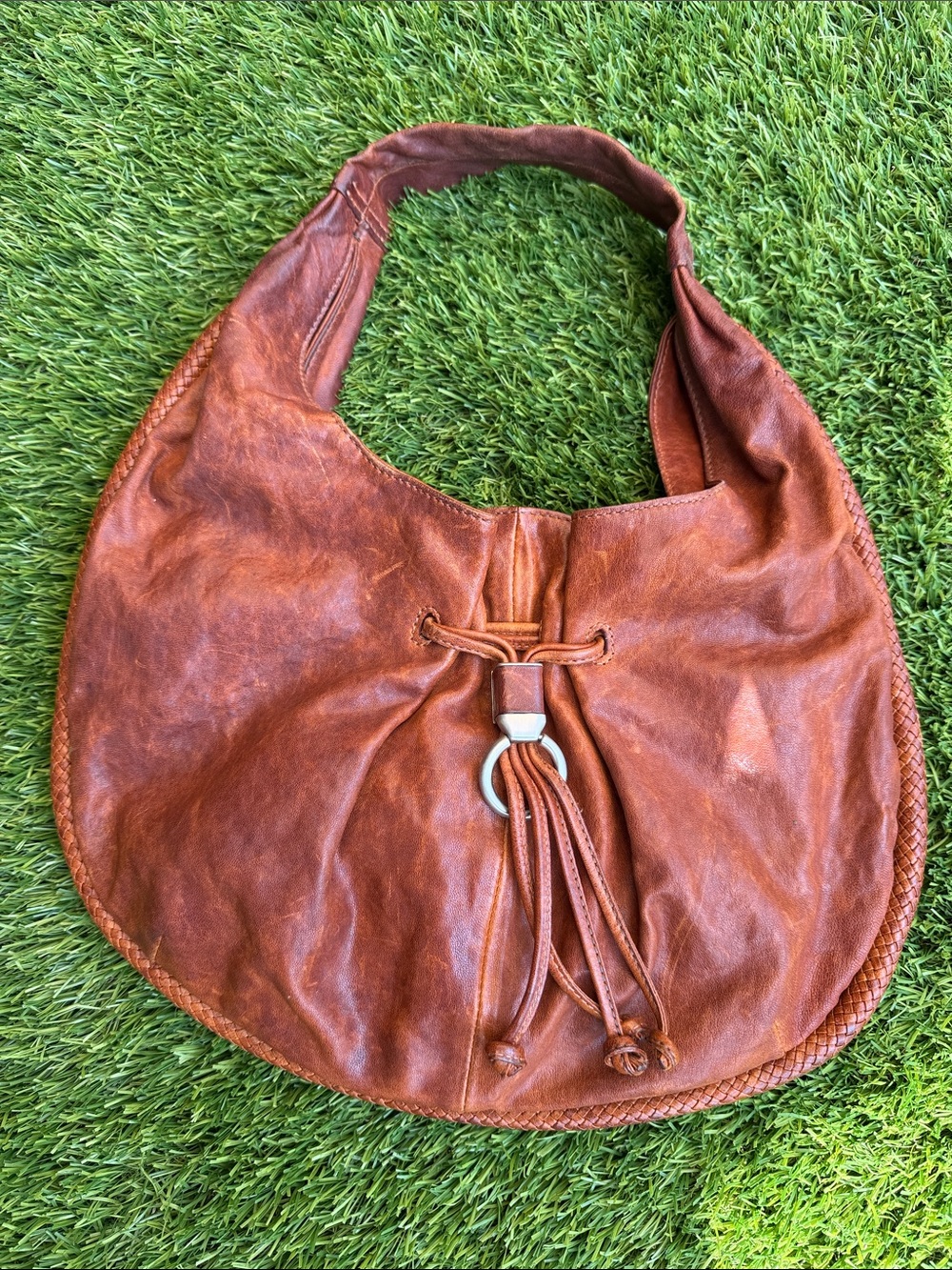 Cole Haan Cognac Leather Hobo with Tassel Ring